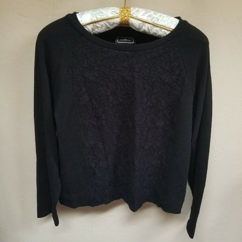 By Malene Birger Womens Medium Lace Front Pullover Knit Top Long Sleeve Black